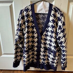 English Factory Navy and Cream Houndstooth Cardigan